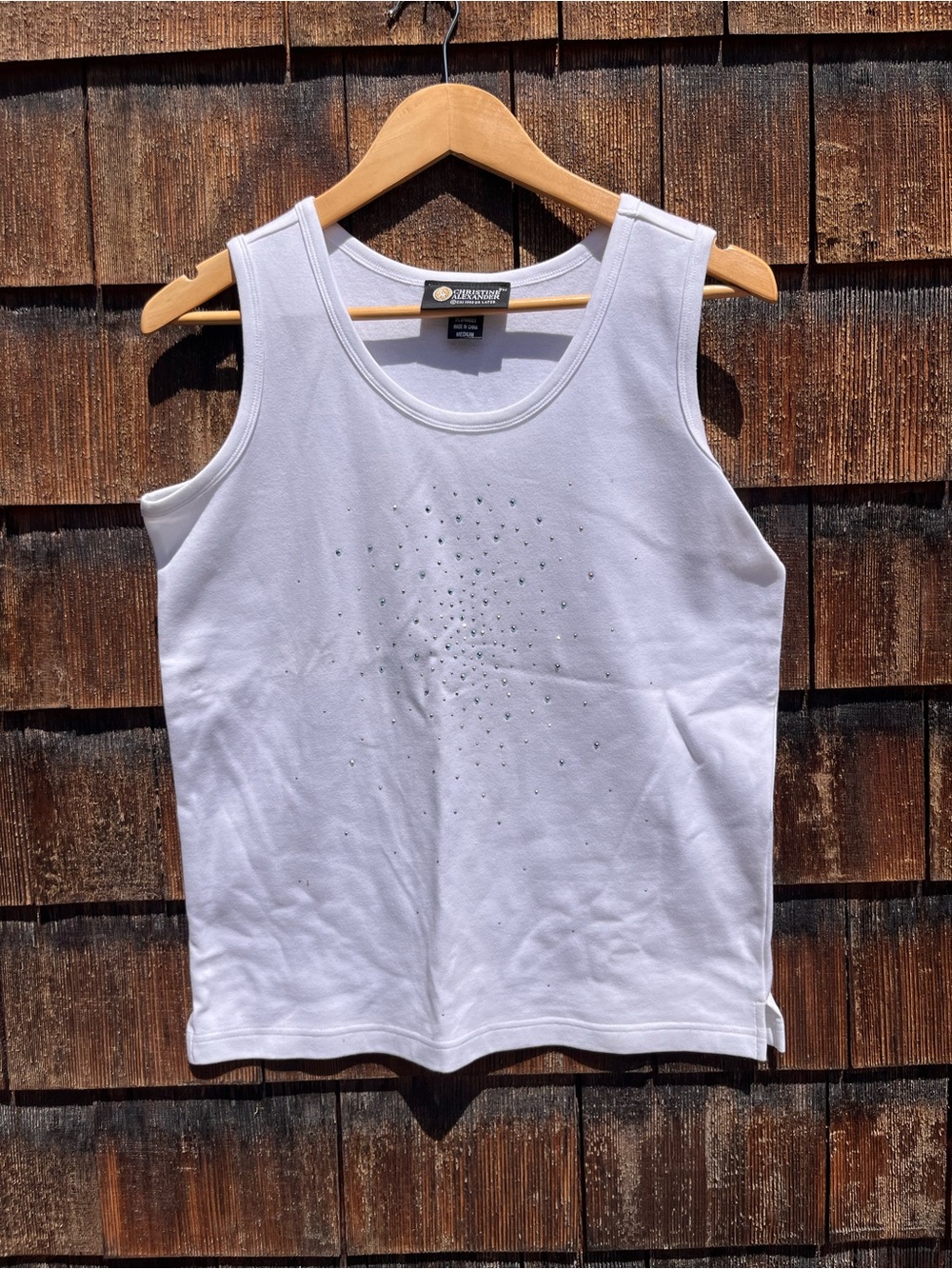 Christine Alexander White Tank Top with Crystal Accents